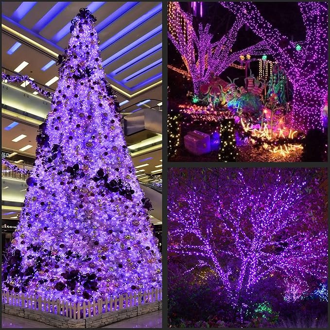 YULETIME Purple Faceted LED Christmas Lights 200 Count 50 ft, Pack of 2 Strands 25 ft 100 Lights UL Certified Commercial Grade Green Wire Holiday String Light Set (Purple)