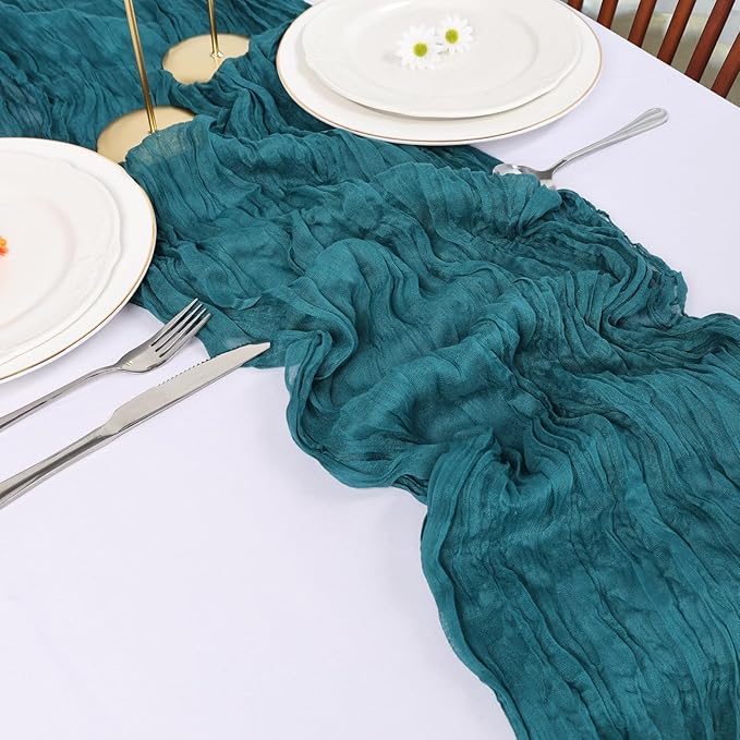 6 Pack Teal Cheesecloth Table Runner 10FT Boho Cheese Cloths Gauze Fabric Table Runners 120 Inch Rustic Sheer for Wedding Birthday Party Baby Shower Centerpiece Home Decorations