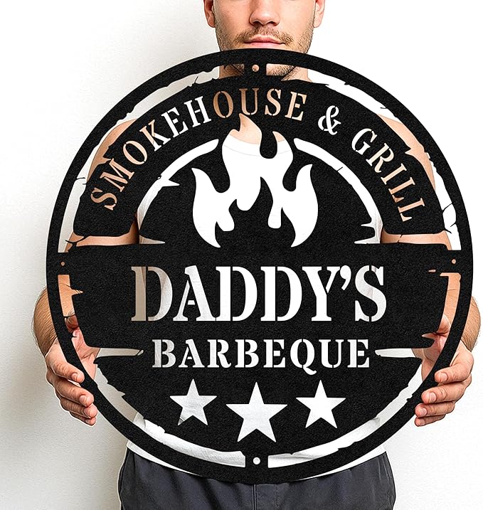 Custom BBQ Grill Metal Sign Personalized Name Wall Art for Outdoor Barbecue Patio Kitchen Backyard Decor Gift for Dad Husband Men Papa Grandpa Father Grilling Enthusiasts Family Lover Funny Gifts 55