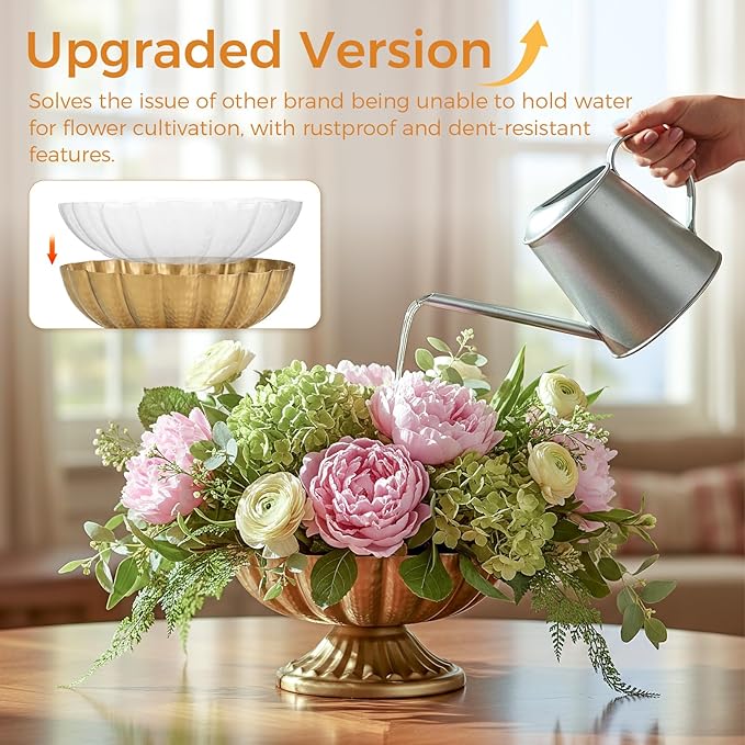 8 Pack Urn Vases for Wedding Centerpieces Vintage Gold Metal Vase Flower Arrangement Pots for Table Hammered Compote Bowl for Christmas Anniversary Party Indoor Outdoor