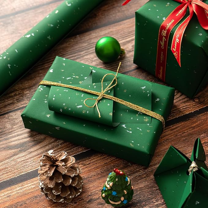 WRAPAHOLIC 30 Inch Jumbo Green Wrapping Paper Roll - 30 Inch x 16.5 Feet - Green Gold Foil Design with Silky Touch Perfect for Christmas, Birthday, Holiday, Wedding, Baby Shower