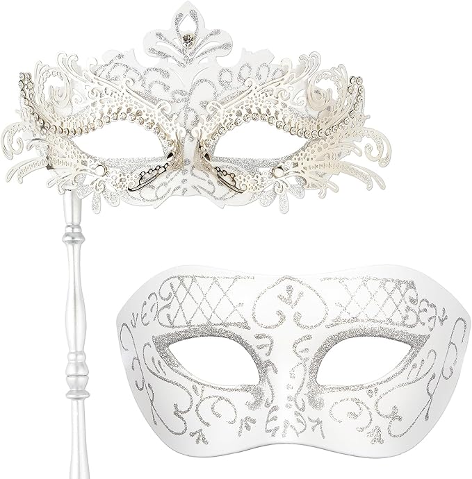 Hoshin Masquerade Mask for Couple, Mardi Gras Deecorations Venetian Masks with Stick for Womens