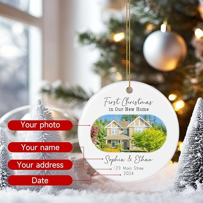 Custom Ceramic Christmas Ornaments with Photo Text - Personalized New Home Christmas Hanging Decorations Decorations