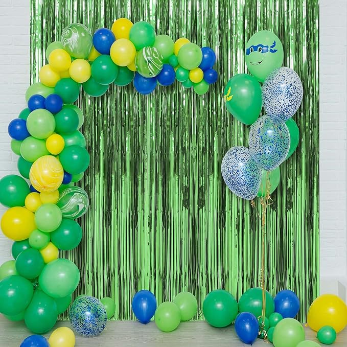 Crosize 3 Pack 3.3 x 9.9 ft Green Foil Fringe Backdrop Curtain, Streamer Backdrop Curtains, Streamers Birthday Party Decorations, Tinsel Curtain for Parties, Galentines Decor, Preppy, Photo Booth