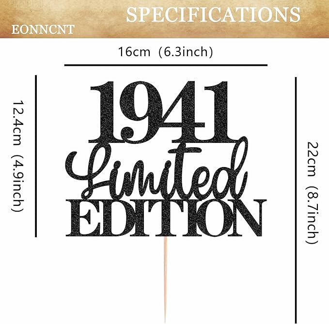 Limited EDITION 1941 Cake Topper - Black Glitter Happy 84th Birthday Party Cake Decoration Supplies, Cheer to 84 Years Cake Bunting Decor for 84th Birthday Party Photo Booth Props