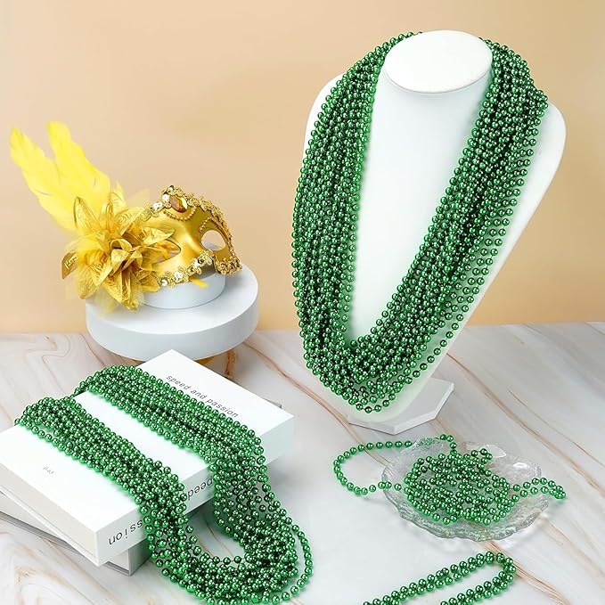 SHAOQINLIN 24 PCS St. Patrick's Day Bead Necklaces, Green Mardi Gras Christmas Beads, 33'' Green Party Beads for St. Patricks Day, Mardi Gras, Christmas, Carnival Party Favors