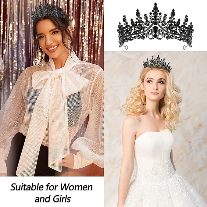 VELSCRUN Birthday Queen Tiara Crowns for Women Girls Black Crystal Birthday Queen Headband Sash Elegant Princess Crown Happy Birth Party Decorations Mom Sisters Birth Gift Hair Accessories