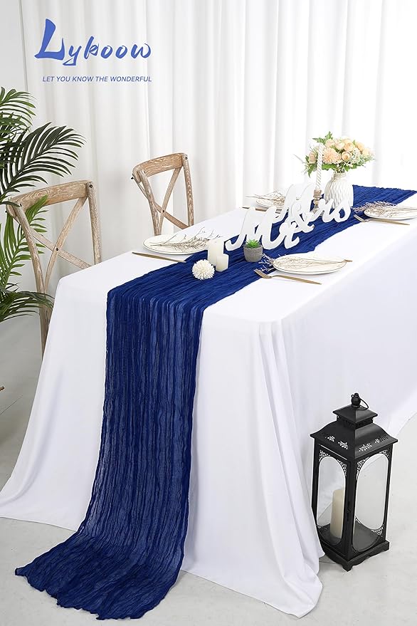 5 Packs Cheesecloth Table Royal Blue, 10Ft x 35" Dark Blue Rustic Gauze Boho Wedding Table Runner Decoration, Wedding Table Decor Table Cloth for Wedding Party Bridal Shower Table