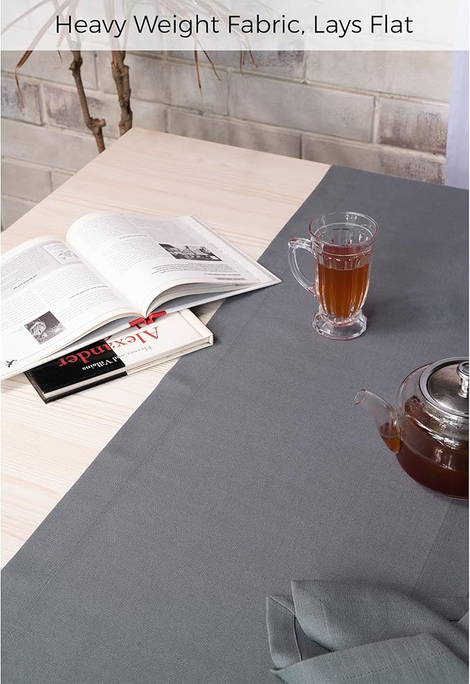 D'Moksha Homes Charcoal Grey Table Runner 14 x 72 Inch - Faux Linen Table Runner 72 Inches Long - Wrinkle Resistant, Machine Washable for Fall, Thanksgiving, Holiday - 100% Recycled Fabric