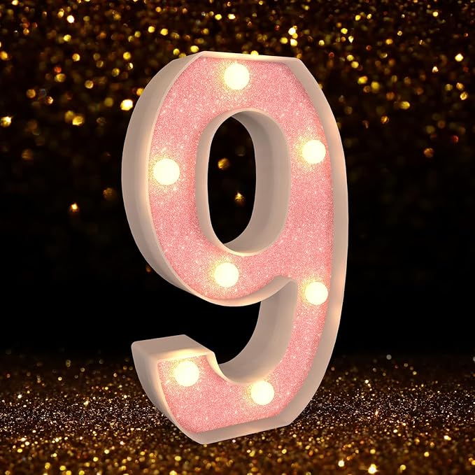 Marquee Numbers Light up LED, Pink Glitter Plastic Numbers Sign, Night Light Decor for Graduation Engagement Wedding Baby Shower Birthday