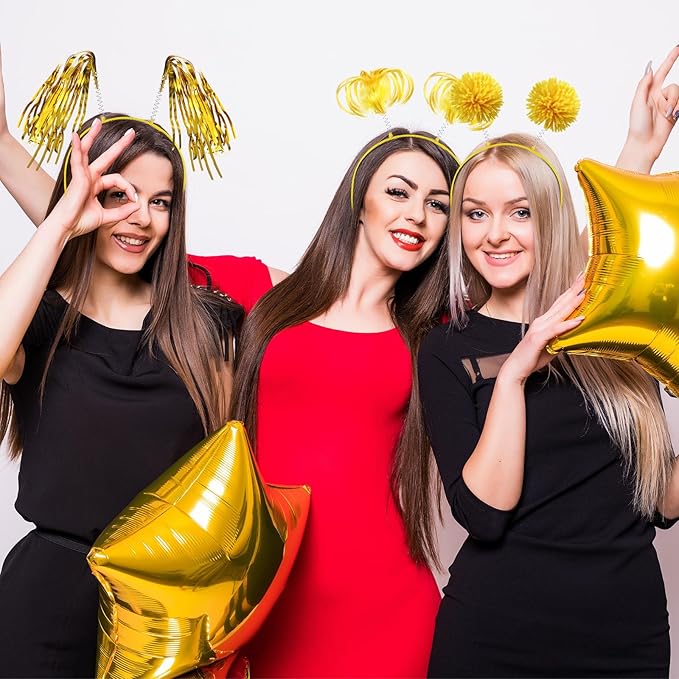 Censen 24 Pcs Pom Pom Headband Tinsel Wrapped Ponytail Head Bopper Costume Headwear Halloween Party Accessory