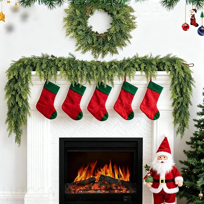 1 Pcs 6ft Real Touch Christmas Cedar Garland - Artificial Soft and Thickness Faux Green Full Cedar Pine Needles Garland for Fireplace Mantel, Table, Doorframe, Indoor Outdoor Xmas Holiday Decorations
