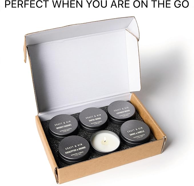 Craft & Kin Scented Votive Candle Gift Set of 6 | Small Luxury Fall Scented Candles Gift Set for Home | Candle Box with Assorted Scents | 15–20 Hour Burn Each