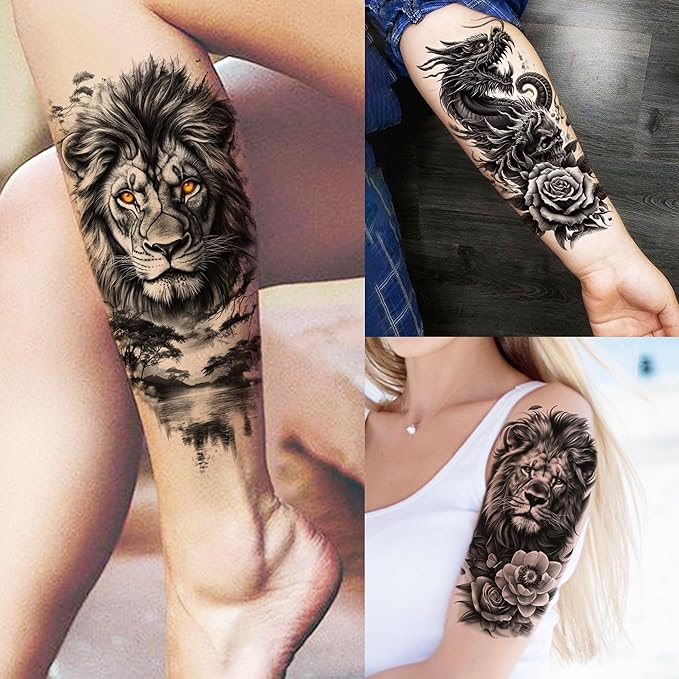 75 Sheets Skull Temporary Tattoos For Men Adults Forearm, Halloween Zeus God Lion Poseidon Half Arm Sleeve Tattoo For Women Jesus Christ Skeleton Dragon Owl, Realistic Fake Tattoo Stickers Wolf Tiger