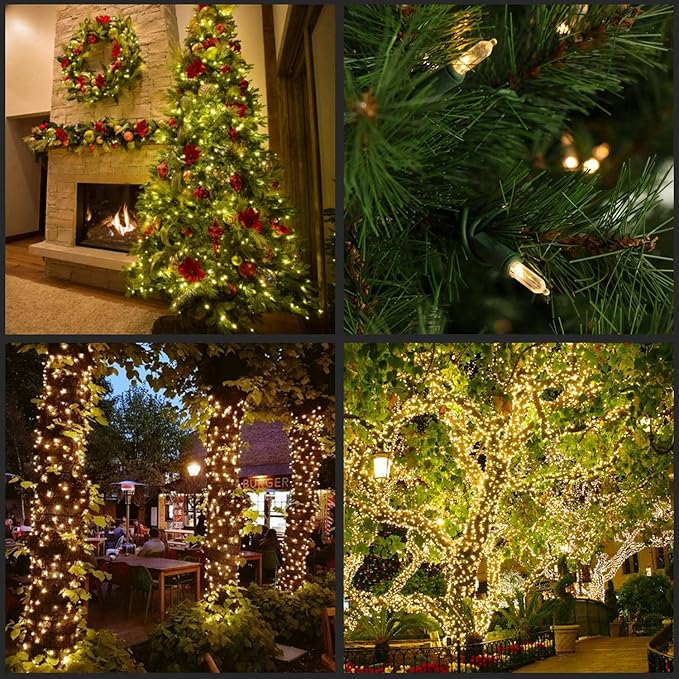 YULETIME Warm White LED Christmas Lights 200 Count 50 ft, Pack of 2 Strands 25 ft 100 Lights UL Certified Commercial Grade String Light Set (Warm White)