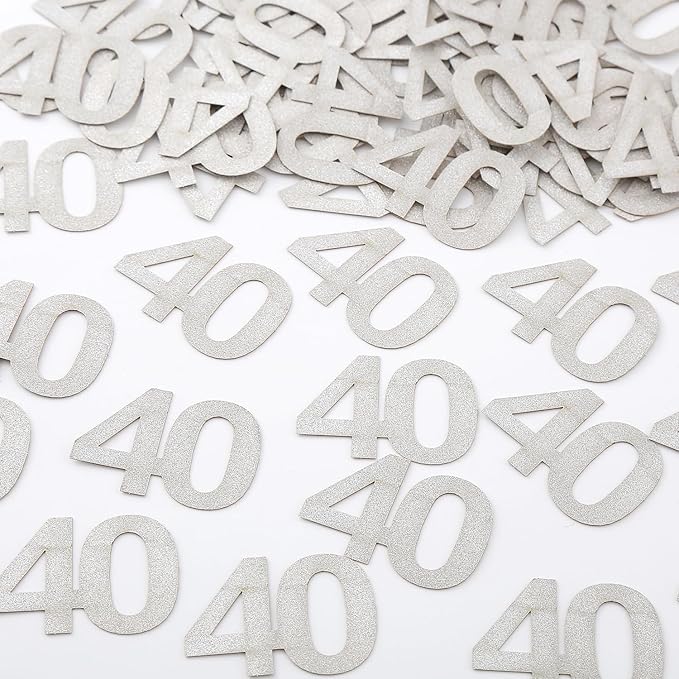 40th Happy Birthday Confetti Decorations - Silver Glitter Number 40 Party Decorations, Wedding Anniversary Party Table Decorations