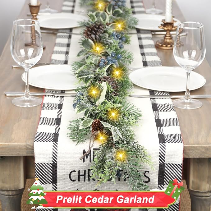 Artgar 6 Ft Christmas Garland, Pre-Lit Christmas Garland - Artificial Garland Christmas Decorations with 30 LED Lights Decorated with Pinecones, Berries for Mantels Dining Tables Porch Decor (Blue)