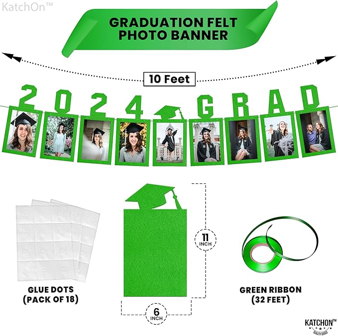 KatchOn, Green Graduation Photo Banner 2025 - Large, 10 Feet, 2025 Grad banner | Grad party decorations 2025 | Felt Picture banner for Graduation Decorations 2025