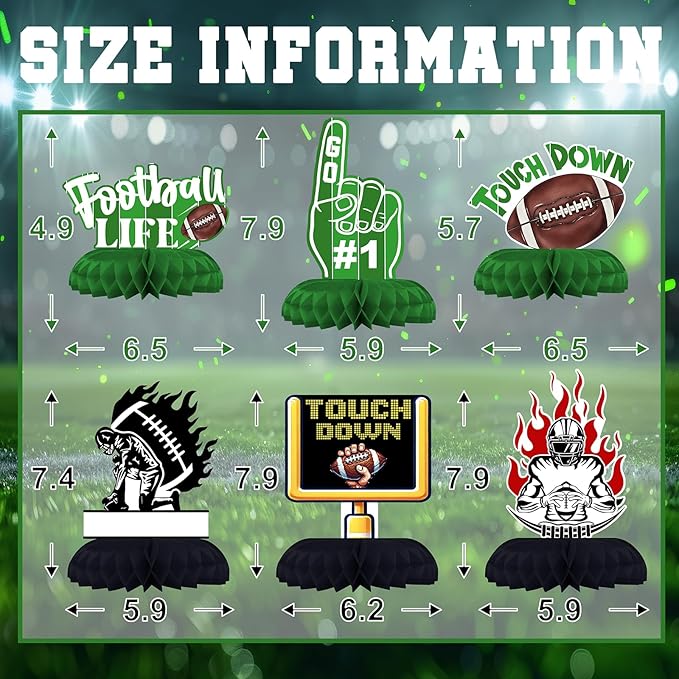 Football Birthday Party Decorations – 12 PCS Honeycomb Centerpieces, Touchdown Table Decorations for Super Bowl Party Supplies