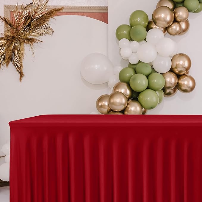 HolidayIdeas 2 Pack Red Spandex Table Cover for 8 Foot Table, Fitted Stretch 96 Inch Skirt for Christmas Buffet, Large Party