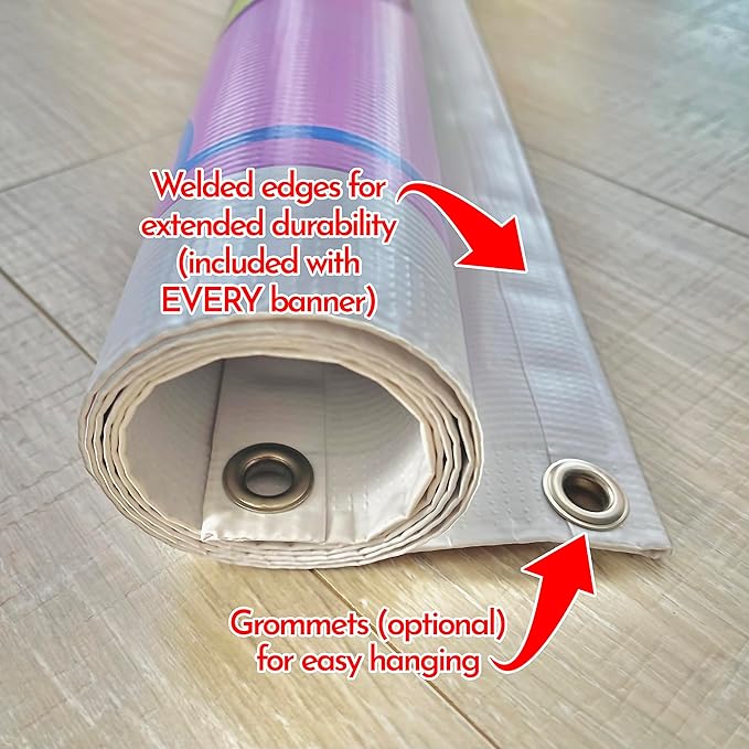 Custom Design - Any Size Vinyl Banner - Full Color - Made in USA - Business, Storefront, Birthday Party, Graduation, Outdoor Events, Garage, Shop, Baby Shower, Backdrop - Fast Turnaround (8' x 12')