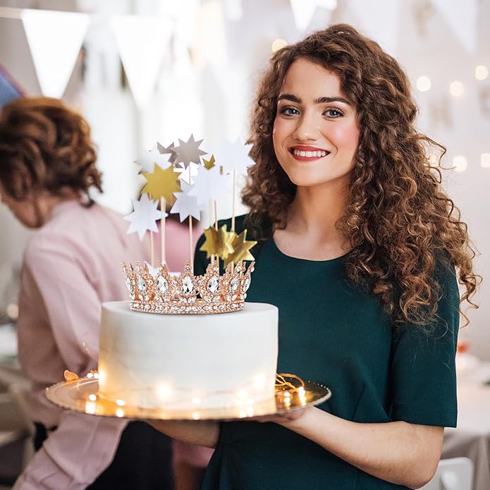 Gold Crown for Women, Crystal Queen Tiaras Headband Wedding Bridal Hair Accessories, Birthday Party Prom Cake Topper