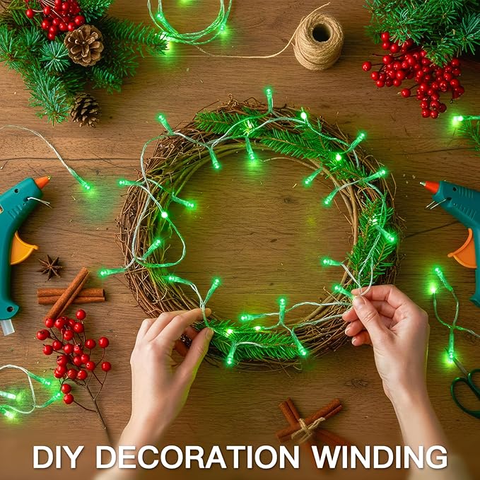 suddus Connectable Green Chirstmas Lights Outdoor with Remote, 66ft 200 LED String Lights Plug in Waterproof, Dimmable Clear Wire Fairy Lights for Xmas Tree,Halloween,Garden,Porch,Party Decorations