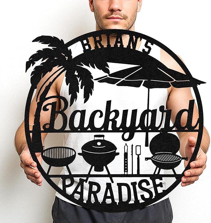 Custom BBQ Metal Sign Personalized Grill Name Wall Art for Outdoor Kitchen Patio Backyard Decor Fathers Gift for Dad Grandpa Husband Barbecue Smoker Area Sign, Grilling Lover Gifts 19