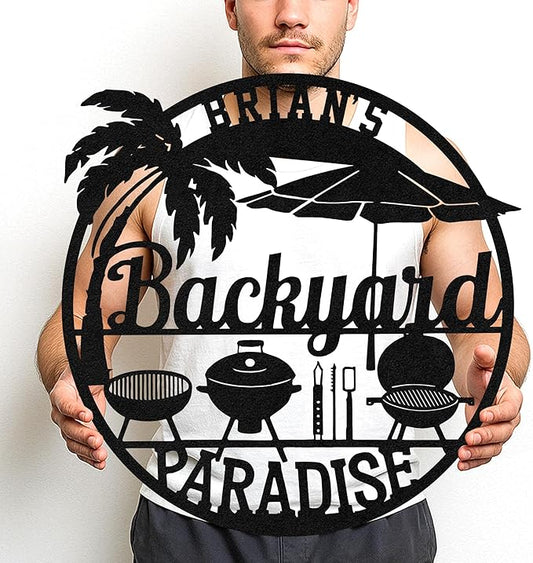 Custom BBQ Metal Sign Personalized Grill Name Wall Art for Outdoor Kitchen Patio Backyard Decor Fathers Gift for Dad Grandpa Husband Barbecue Smoker Area Sign, Grilling Lover Gifts 19