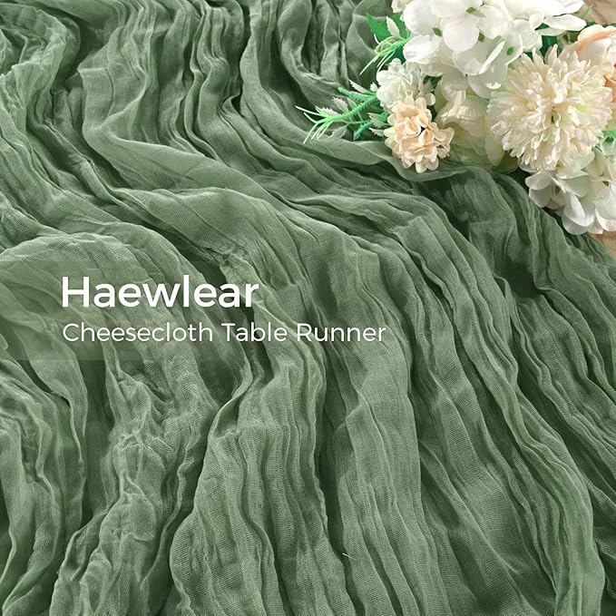 12 Pack Cheesecloth Table Runner 10Ft Boho Gauze Table Runner Cheese Cloth Long Rustic Sheer Table Runner for Wedding Bridal Baby Shower Birthday Party Cake Table Arbor Decorations (Sage Green)