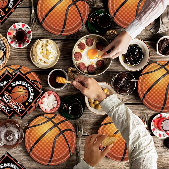 40 Pcs Basketball Plates and Napkins Party Supplies, Basketball Birthday Party Decorations Disposable Paper Plates and Napkins Tableware Set for Birthday Baby Shower Serves 20
