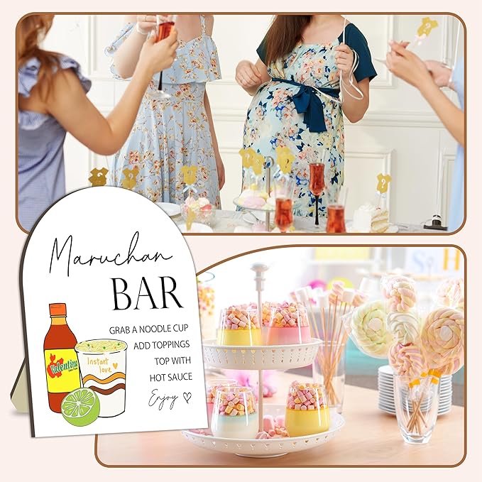 Cup Noodles Station Board for Babies Party, Noodle Bar Wooden Welcome Table Sign for Baby Shower, Baby Shower Food Table Decorations Signs, Guest Food Signs Decor for Gender Reveal Parties, 8x10 Inch