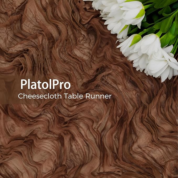 20 PCS Brown Cheesecloth Table Runner 10ft Boho Gauze Fabric Cheese Cloth Table Runner Comes with 20 Cloth Napkins Runner for Romantic Wedding Birthday Shower Party Table Decoration