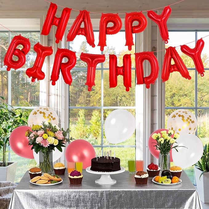 65 Pcs Red Happy Birthday Balloons and 2 Sets A-Z Letters Foil Balloons, 16 Inch Personalized Name Happy Birthday Banners for Wedding Baby Shower Anniversary Party Decorations (Red)