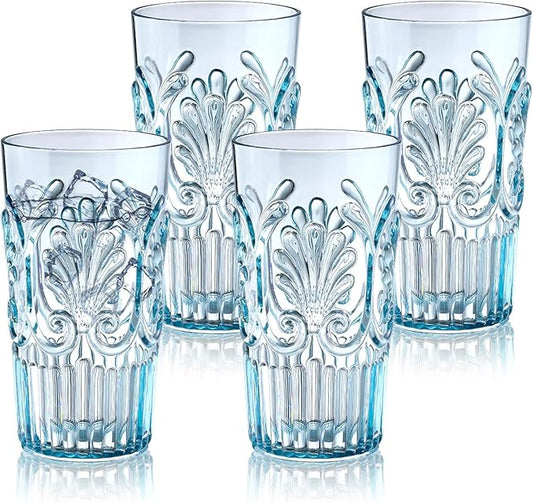 BELLAFORTE Shatterproof Plastic Tall Tumbler, Set of 4, 23oz - Unbreakable Drinking Glasses - Flower Beach Glasses Drinking for Gifting, Parties, Poolside, Home - Dishwasher Safe - BPA Free