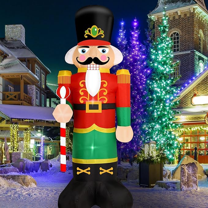 Christmas Inflatable Snowman/Nutcracker/Santa Claus Lighted Blow Up Christmas Yard Decoration with Built in Fan and Anchor Ropes (02-Nutcracker)
