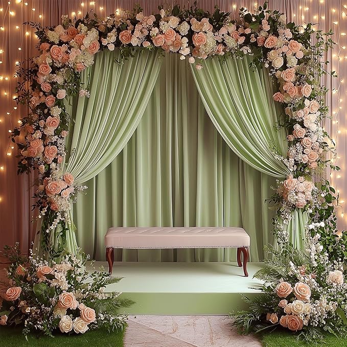 30x10ft Wrinkle Free Sage Green Backdrop Curtain for Parties Soft Fabric Drapes Wedding Curtain Backdrop for Birthday Party Decorations Background for Photography 5x10ft, 6 Panels
