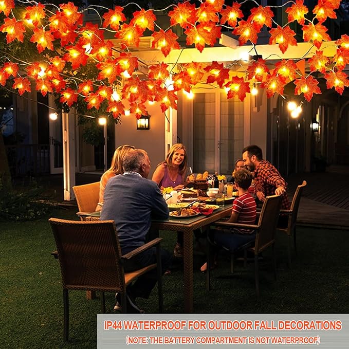 Fall Decorations Leaves Garland with Lights,Home Maple Leaf String Lights Orange-red 2 Pack 40FT 80LED Battery Operated with Timer,for Autumn Harvest Table Fireplace Porch Thanksgiving Indoor Decor