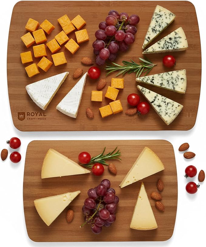 ROYAL CRAFT WOOD Charcuterie and Cheese Board Set of 2 - Large Bamboo Cheese Board - Serving Tray Platter - House Warming Gifts New Home