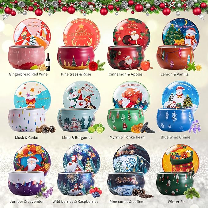 12 PCS Christmas Scented Candles Gifts for Women, Soy Wax Candles with Essential Oils Aromatherapy Candles for Home Scented, Stress Relief, Bath,Yoga, Christmas Thanksgiving Gift