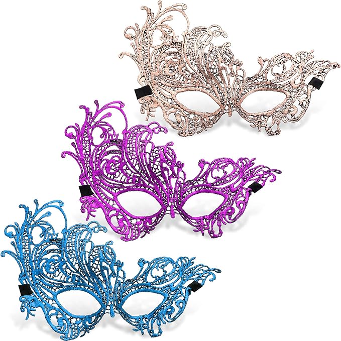 JOVITEC 10 pcs Multicolored Masquerade Masks for Women Lace Venetian Masks Halloween Carnival Mari Grass Costume Party
