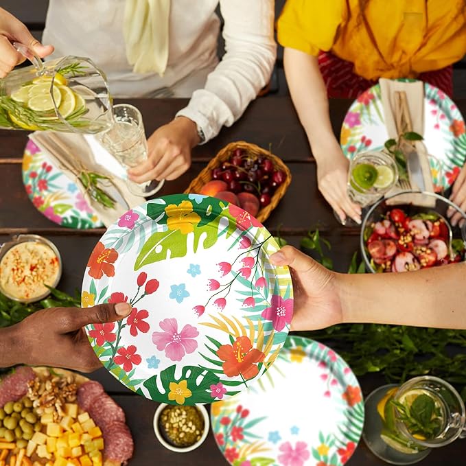 Gatherfun Tropical Luau Party Supplies Kit for 76 Count- Aloha Hawaiian Party Decorations with Disposable Paper Plates| BBQs & Summer party