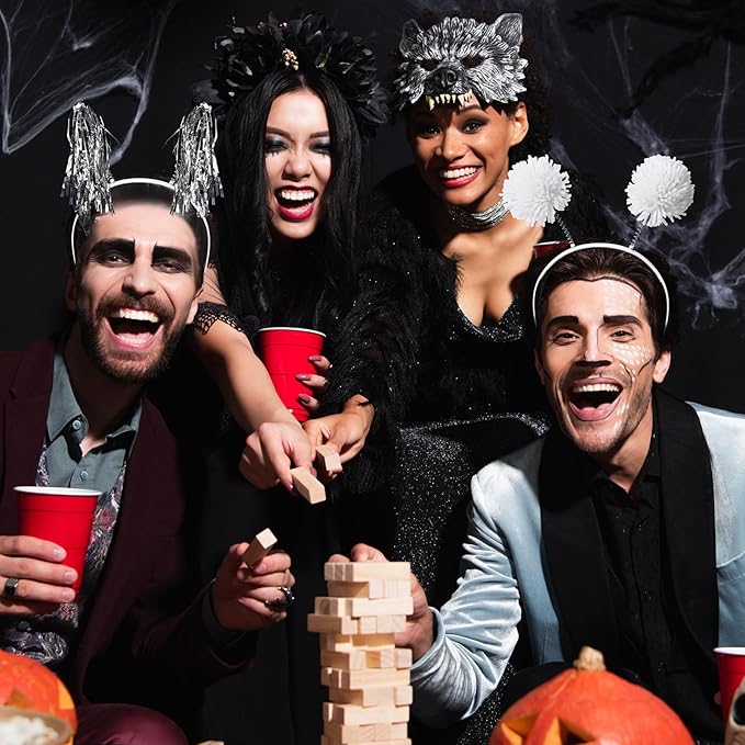 Censen 12 Pcs Christmas Pom Pom Headbands Spirit Party Headwear Tinsel Ponytails Head Bopper for Birthday Holiday