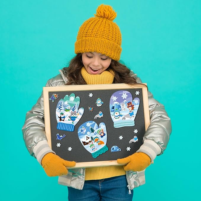 CY2SIDE 12 Set Polar Animal Glove Scene Sticker Art Craft for Kids, Make A Winter Glove Scene with Polar Animal Sticker, DIY Winter Holiday Party Games for School Classroom Activities