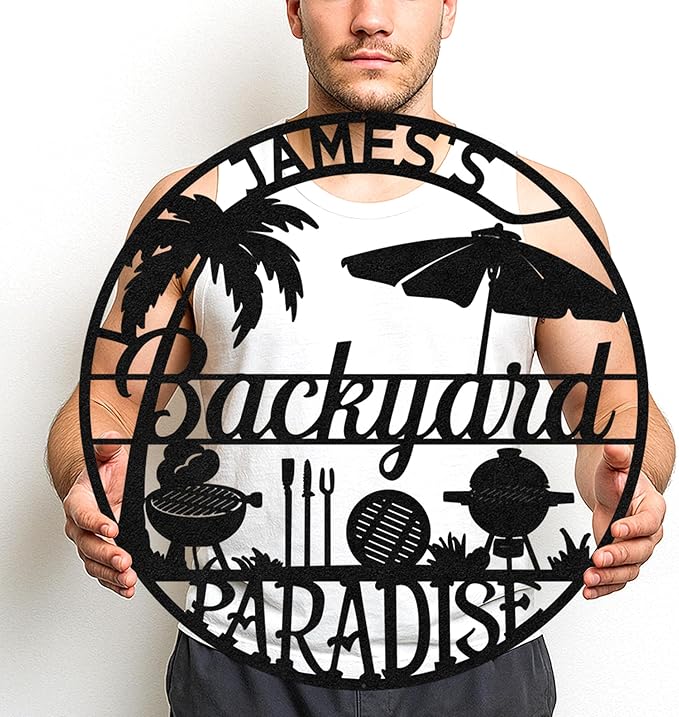 Custom BBQ Metal Sign Personalized Grill Name Wall Art for Outdoor Kitchen Patio Backyard Decor Fathers Gift for Dad Grandpa Husband Barbecue Smoker Area Sign, Grilling Lover Gifts 24