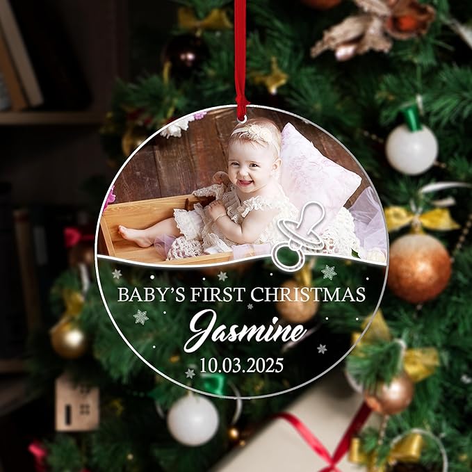 Personalized Crystal Christmas Ornaments with Photo, Custom Christmas Photo Tree Glass Ornaments, Elegant Crystal Keepsake for Family, Couples, Weddings & Christmas 2025 Gifts (#PGO02)