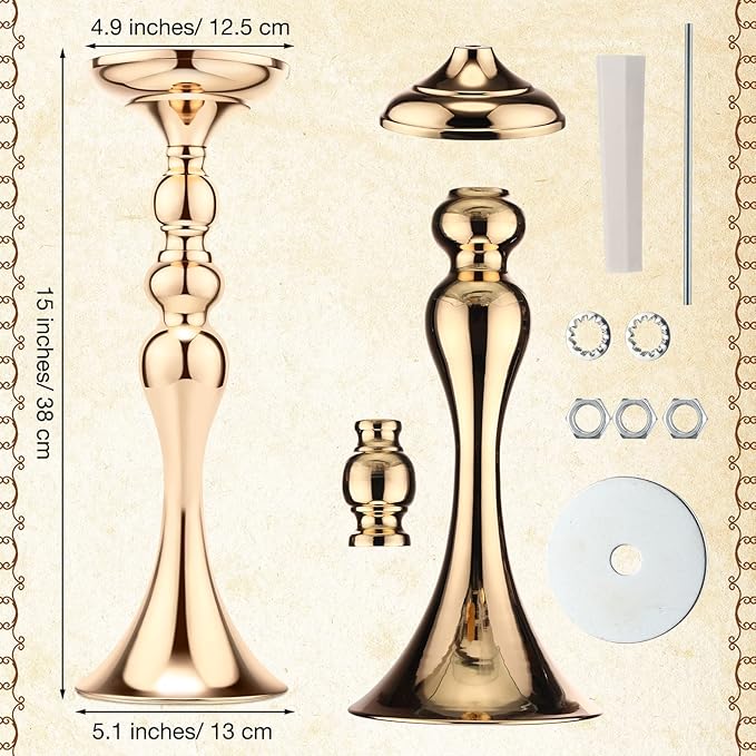 Sadnyy 16 Pcs Metal Flower Arrangements Stand Metal Wedding Centerpiece Stand Tall Table Decor Flower Vase for Wedding Reception Centerpieces Event Party Hotel Home Decor(15 Inch,Gold)