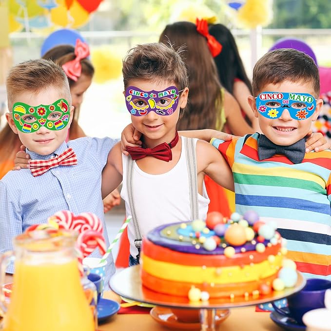 chiazllta 30 Pcs Fifth of May De Mayo Mask Craft Kits for Kids Mexican Themed DIY Eyeglasses Make Your Own Eyewears Fiesta Sombrero Party Favor Bulk Set for Preschool Classroom Activities