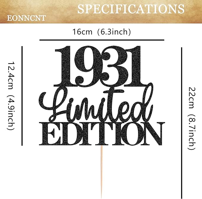 Limited EDITION 1931 Cake Topper - Black Glitter Happy 94th Birthday Party Cake Decoration Supplies, Cheer to 94 Years Cake Bunting Decor for 94th Birthday Party Photo Booth Props