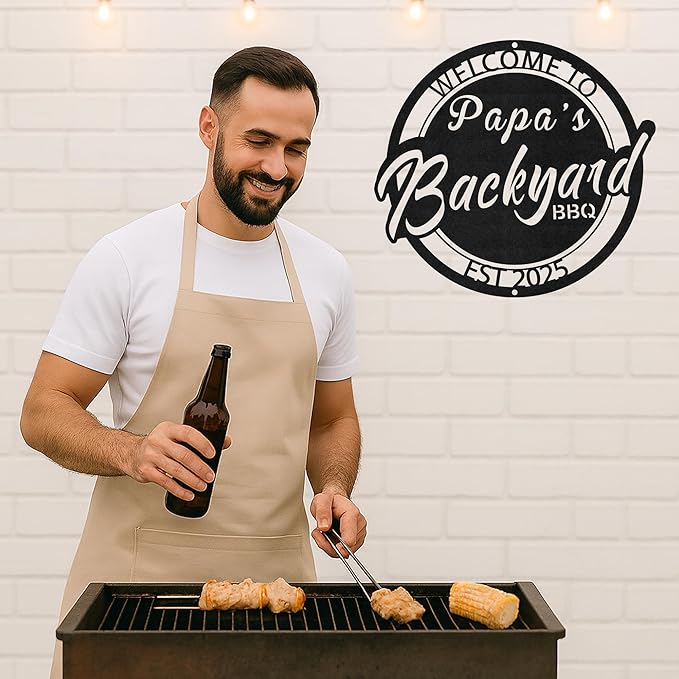 Custom BBQ Metal Sign Personalized Grill Name Wall Art for Outdoor Kitchen Patio Backyard Decor Fathers Gift for Dad Grandpa Husband Barbecue Smoker Area Sign, Grilling Lover Gifts 39